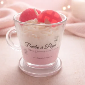 Bougie parfumée barbe à papa artisanale dans pot en verre