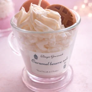 Bougie parfumée caramel beurre salé artisanale dans pot en verre