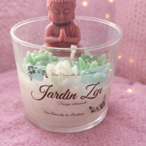 Bougie parfumée jardin zen avec décoration bouddha artisanale
