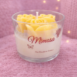 Bougie parfumée mimosa artisanale dans pot en verre